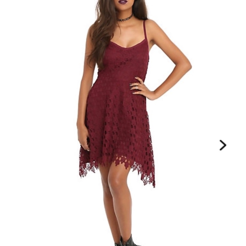 Hot topic Wine Crochet Skull Dress Small